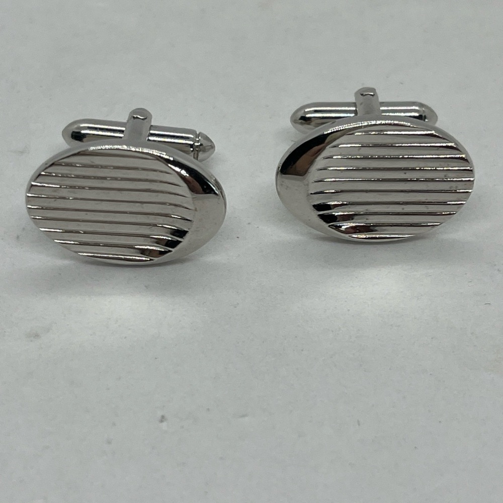 Swank Vintage Silver Tone Art Deco Oval Cufflinks